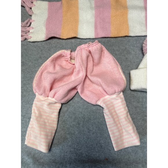 Cabbage Patch Kids Baby Winter Set Hat Scarf Pants Pink White Striped Knit 1980s - Picture 5 of 8